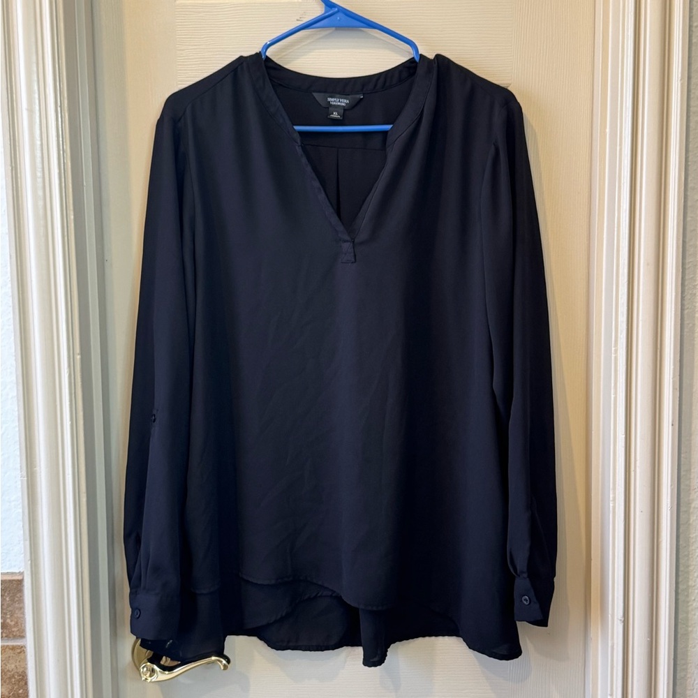Vera Wang Black Asymmetrical Long Sleeve Blouse